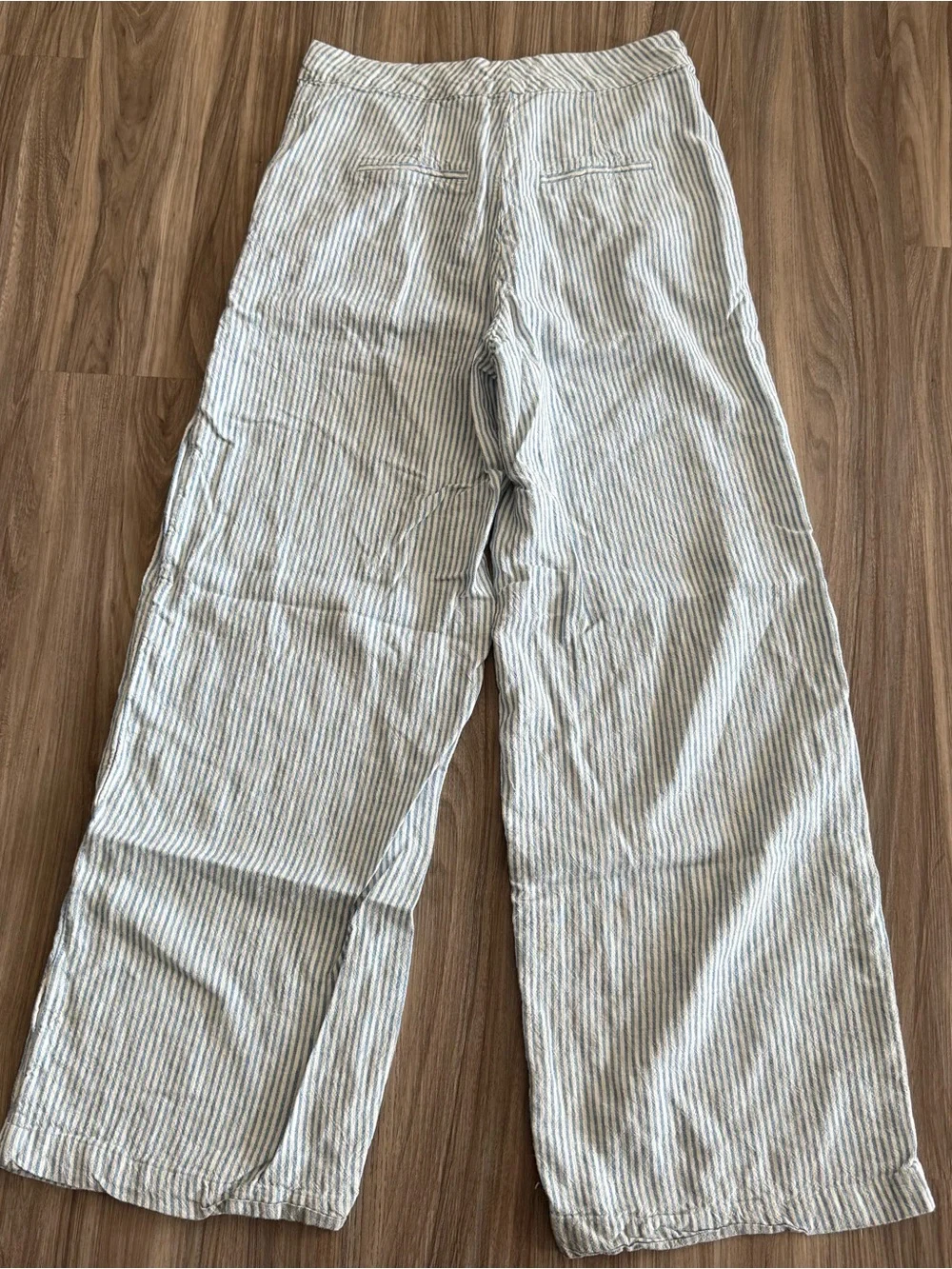 Mango Striped Wide-Leg Linen Blend Pants - Blue & White Size 6